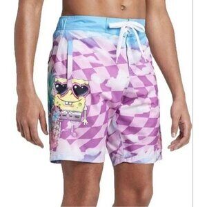 Nickelodeon Men's Spongebob Rally Stripe Board Shorts/Swim Trunks